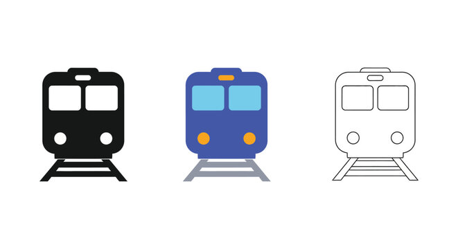 Three train front views black color and white line art