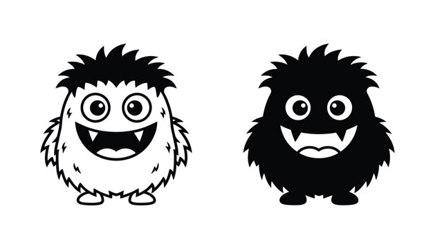 Adorable furry monster illustration with big eyes and a wide happy smile in a charming cartoon style