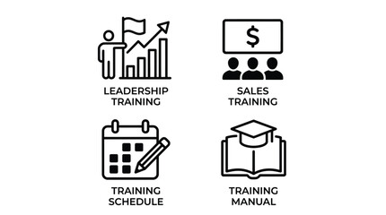 Fototapeta premium Vector graphic illustration of Business training icons set with leadership sales schedule manual Vector