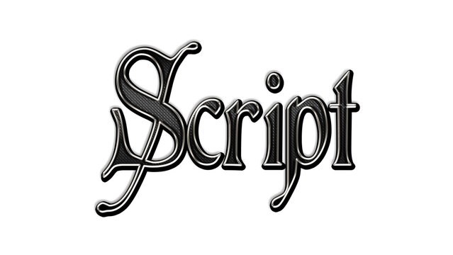 black metal 3d design of word Script on white background.