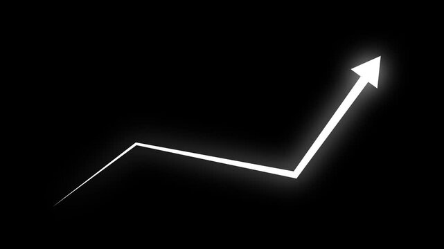 glowing upward arrow growth graph progress stock market marketing financial upward on black background.