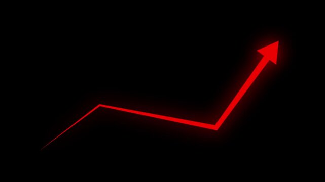 glowing upward arrow growth graph progress stock market marketing financial upward on black background.