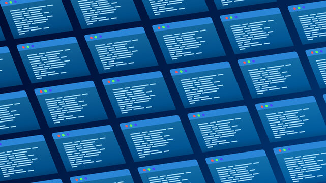 Digital Code Windows: A mesmerizing array of digital windows filled with code, representing the intricate world of programming and software development.