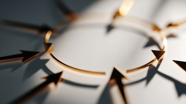 An artistic view of converging and diverging arrows forming a ring, suggesting movement, direction, and interconnectedness. It is in soft focus