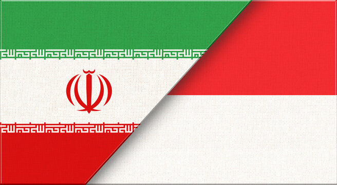 Double flag of Iran and Monaco on fabric texture. Iranian and Monacan flag