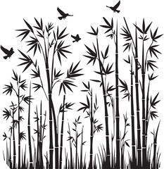 Obraz premium Bamboo forest, black silhouette, tropical plants, vector illustration, nature background