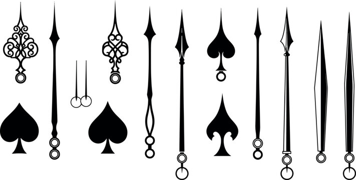 Vintage clock hands collection with antique watch pointers and decorative classic timepiece repair elements for horizontal design layout vector illustration