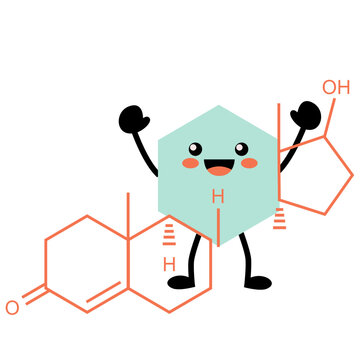 Androgen Endocrine Hormone Illustration, Male Hormone Molecule Cute Character Vector Isolated