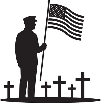 Veteran standing at graves with American flag