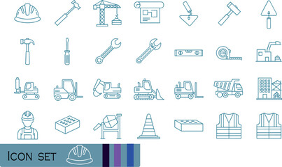 Print Industrial Construction and Heavy Machinery Blue Line Icon Set © Rahim