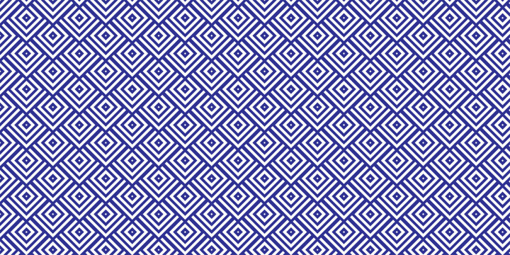 Abstract overlay square ornament blue print repeat overlapping fabric cloth textile blank retro diamond checkered textile background.