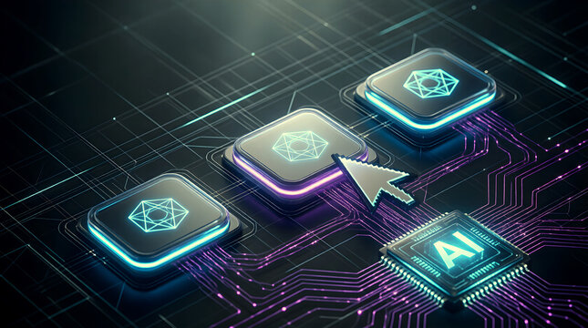 AI Agent Clicking Button Abstract Wireframe Interaction for Computer Use Pitch