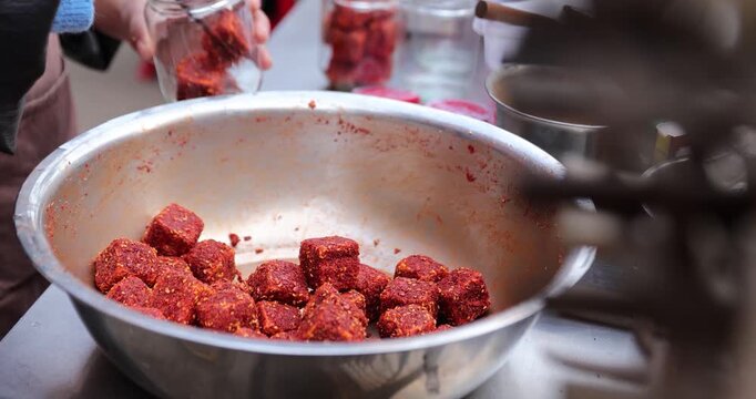 Mold tofu or commonly called hairy tofu sold on the street in China