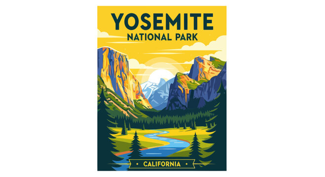 Yosemite National Park Vintage Travel Poster, California Landscape