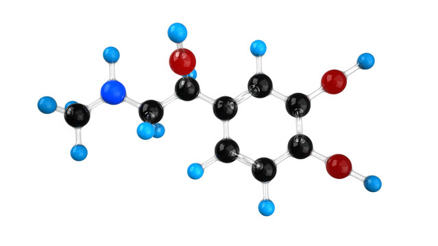 Adrenaline molecule 3D render isolated on transparent background