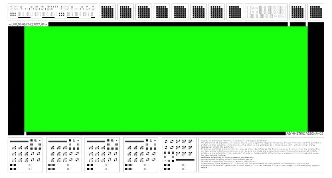 Sci-fi digital computer screen with technical text data and green screen placeholder
