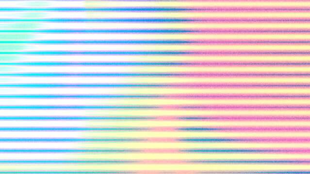 Minimal abstract background with copy space. Pastel rainbow horizontal stripes with soft blur, grain and scanline texture. Holographic, iridescent gradient in vaporwave Y2K style with glitchy VHS vibe