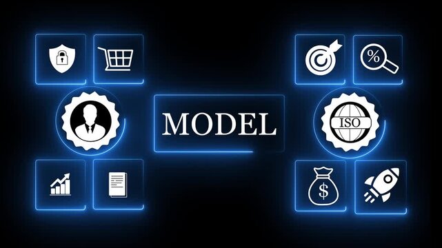 Business model canvas neon glow animation for strategic architecture planning, revenue stream analysis, and corporate structural design visuals