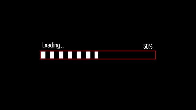 Progress bar indicator from 0 to 100 increasing percentage on black background.4k video