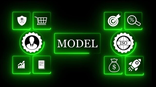 Business model canvas neon glow animation for strategic architecture planning, revenue stream analysis, and corporate structural design visuals