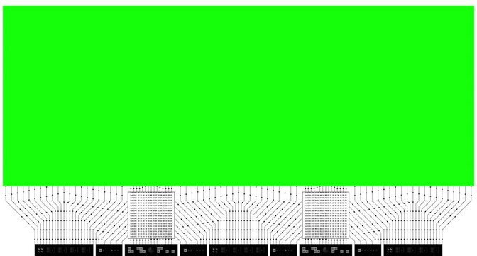 Sci-fi digital computer screen with technical text data and green screen placeholder