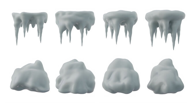 winter snow caps and icicles set for design decoration on transparent background 