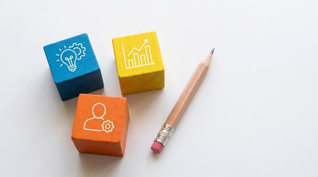 Colorful Blocks with Icons and Pencil Concept