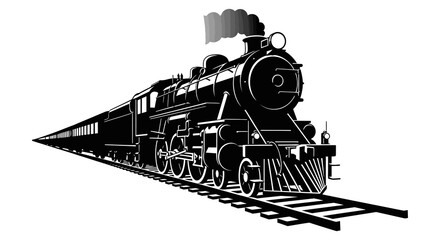 Vintage steam train silhouette a powerful locomotive racing down the tracks © AvenLys20