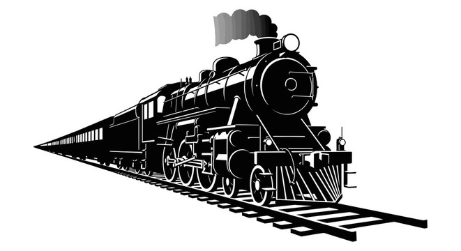 Vintage steam train silhouette a powerful locomotive racing down the tracks
