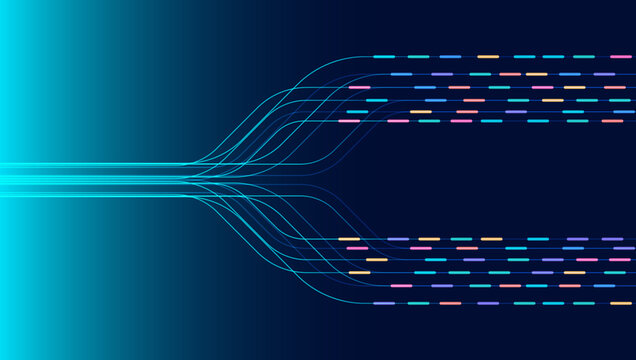 Big data flow background with glowing digital lines and gradient blue light