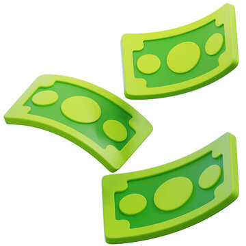 flying money 3D icon. two dollar bills floating apart in air. fast spending and cash flow. finance and economy