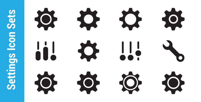 Group of settings icon elements gears sliders and abstract symbols for user interface development kit.