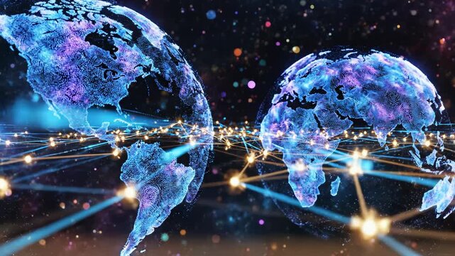 Digital globes with network connections emphasizing advanced technology and cybersecurity