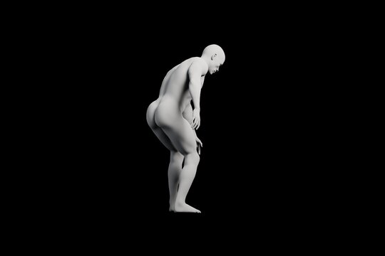Mannequin bending over black studio