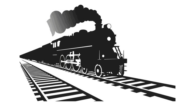 Vintage steam train silhouette a powerful locomotive racing down the railway tracks
