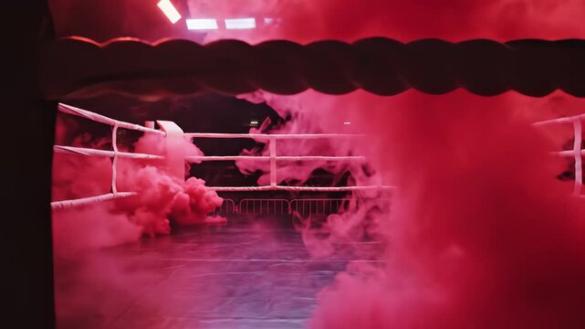 Empty boxing ring with red smoke emphasizing high-end commercial value and versatility