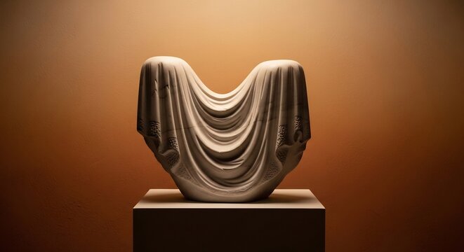 Elegant Sculpture of Draped Fabric on Pedestal with Warm Lighting.