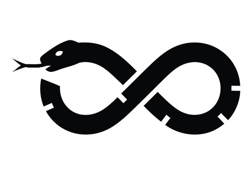 Ouroboros snake eating tail minimalist black silhouette on white background for spirituality symbolism Isolated on white background