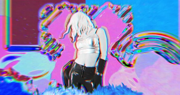 Vibrant surreal pop art style collage with fashion model and liquid textures 