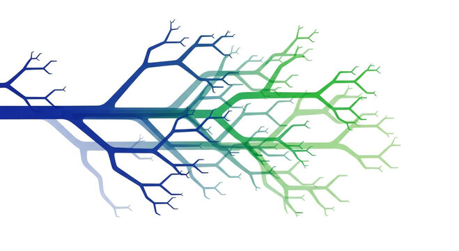Abstract Layered Branching Network Structure Blue to Green Gradient on White Background
