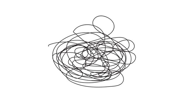 Hand drawn doodle of tangled scribble line animation isolated on white background