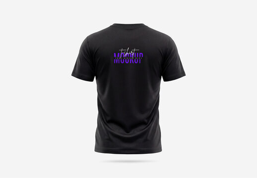Black T-Shirt Mockup Rear View Isolated