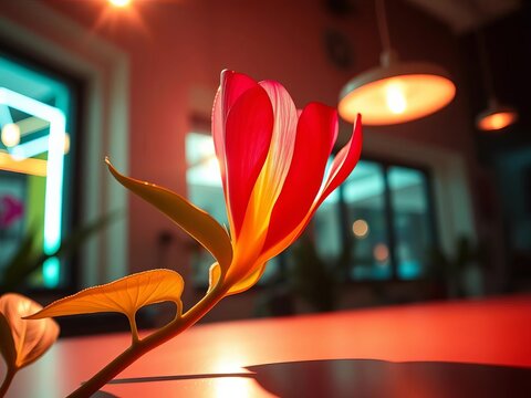 Vibrant bloom unfurls, bathed in bright studio light, Dutch angle dynamism evokes fresh beginnings,  elegant,  composition