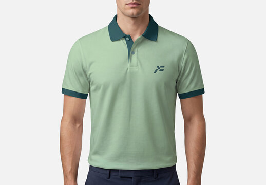 Man Wearing Polo Shirt Mockup on White Background