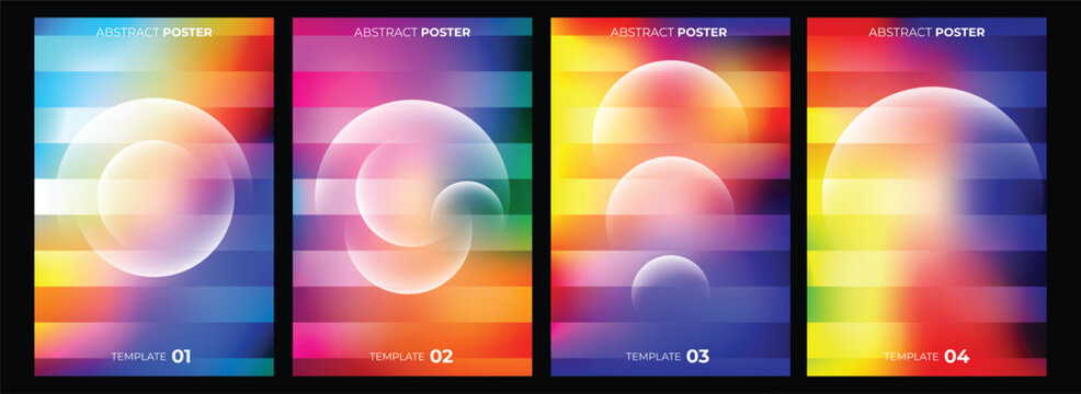 Set of abstract posters with vibrant gradient backgrounds and geometric shapes