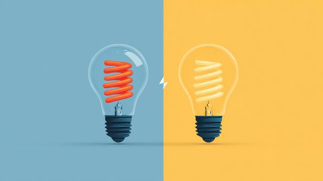 Young inventor light bulb flat design side view technology theme animation Split-complementary color schem.
