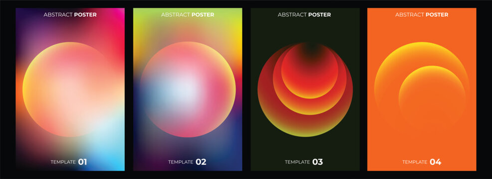 Set of abstract posters with vibrant gradient spheres and glowing circular shapes