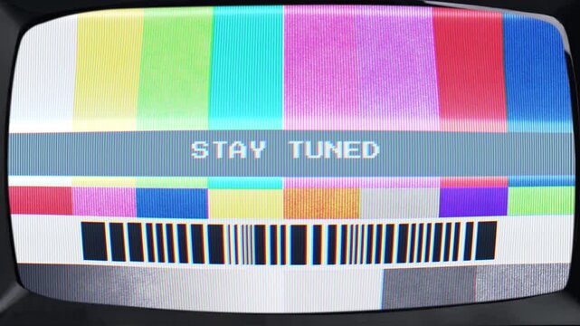 Retro TV Test Pattern Displaying 'Stay Tuned' Message for Broadcast Interruption