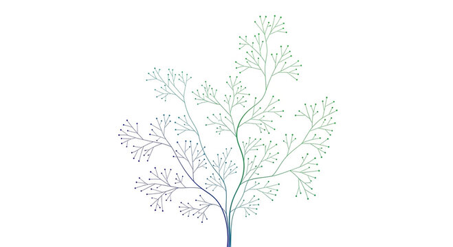 Abstract Digital Tree Structure with Dots and Branches Blue to Green Gradient