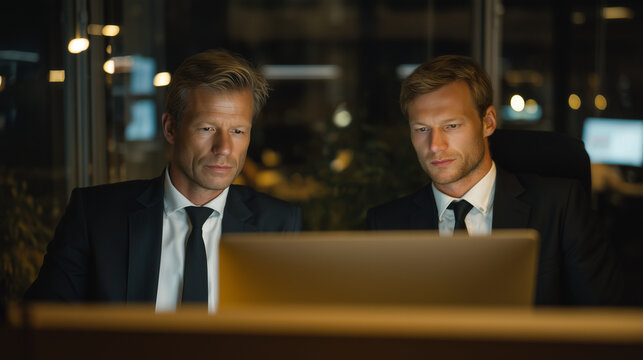Financial crimes unit agents boxing physical evidence in securities fraud case at downtown brokerage office after hours, trading floor monitors still glowing behind them, IT forensics technician ima